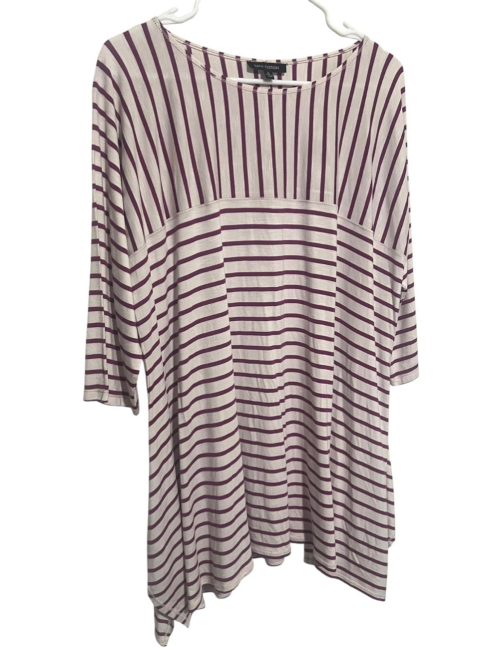 Max Edition Alternating Striped Tunic Top Womens XL Magenta Purple 3/4 Sleeve
